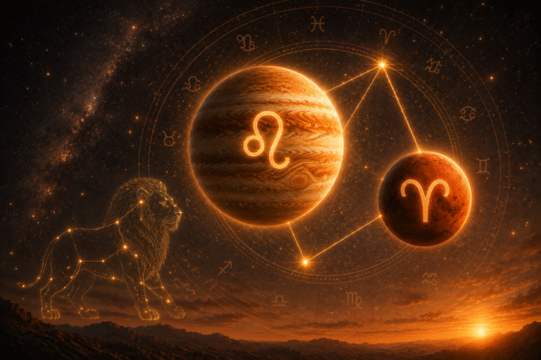 Júpiter en Leo con Trígono con Saturno en Aries